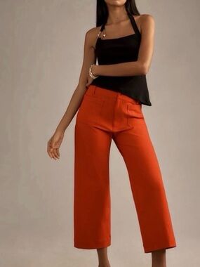 Women's Wide Leg High-Rise Pants in Rust Orange